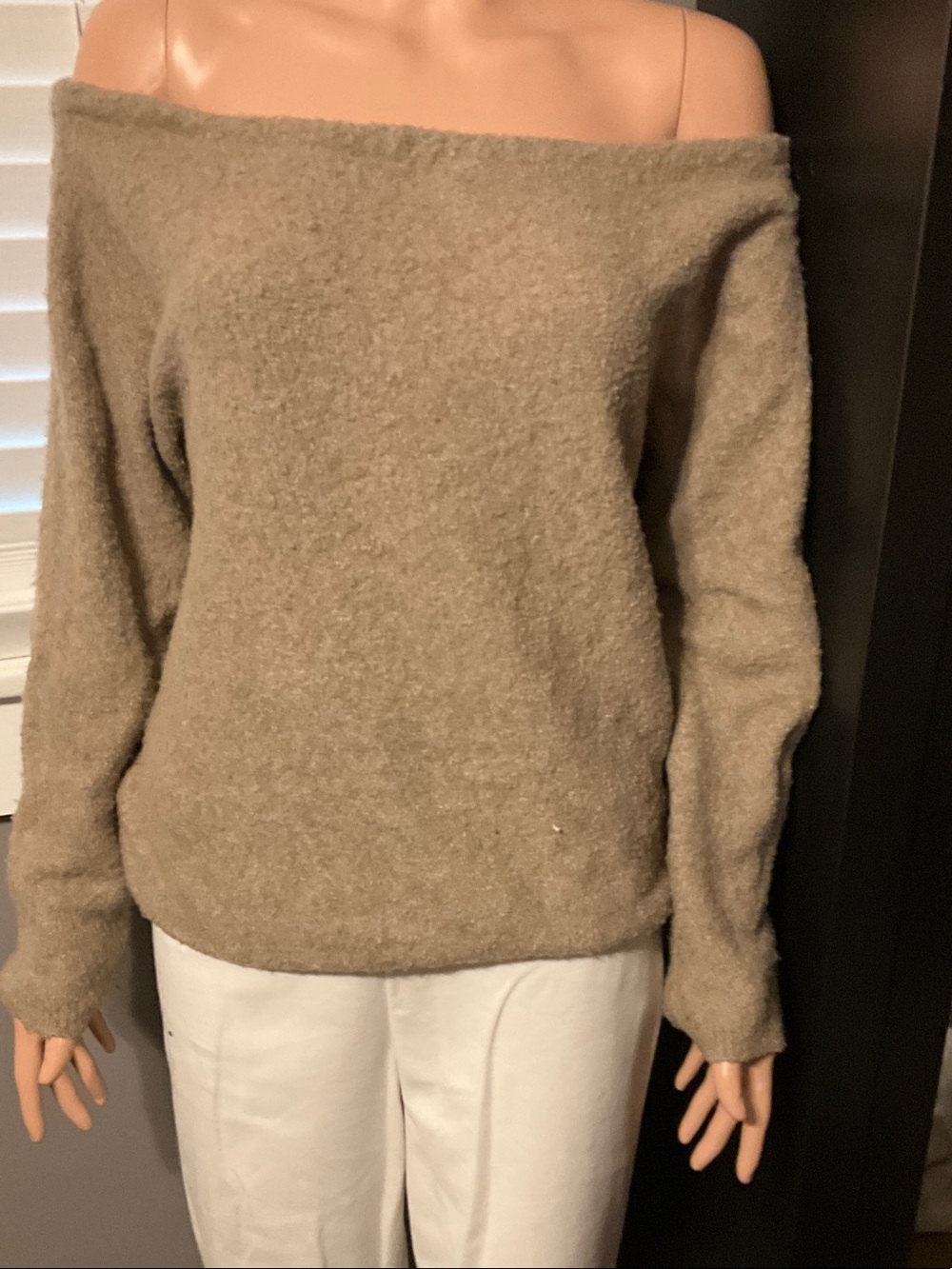 Abercrombie & Fitch Taupe Off-the-Shoulder Sweater
